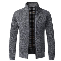 Men's Knitted Warm Slim Fit Stand Collar Zipper Cardigan Sweater Jacket  Flannel Lining