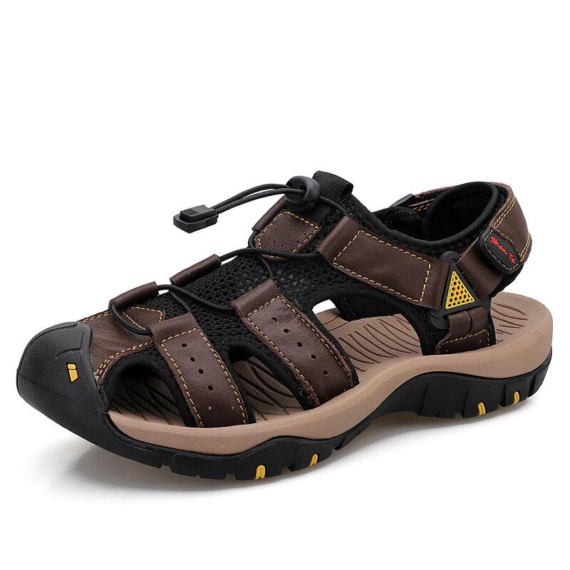 Men Cowhide Breathable Non-Slip Soft Bottom Comfortable Outdoor Casual Beach Sandals