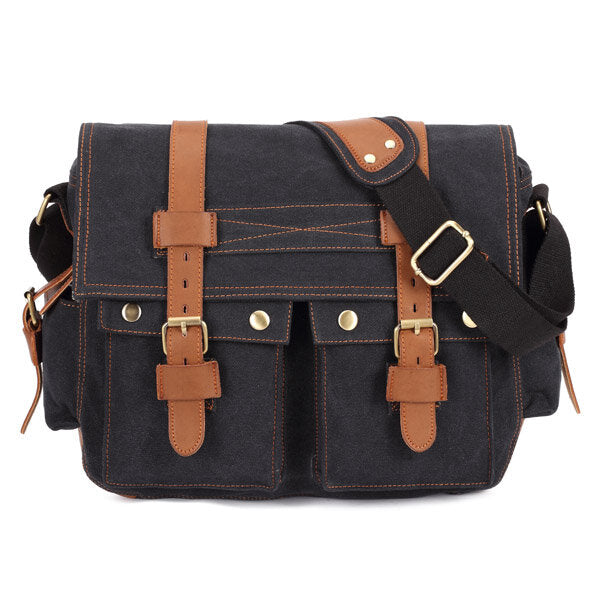 Men Canvas Leather Casual Outdoor Messenger Shoulder Crossbody Bag