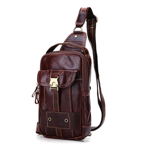 Men Genuine Leather Casual Vintage Chest Bag Small Shoulder Bags