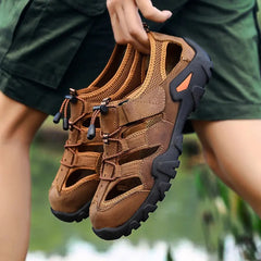 Men's Genuine Leather Closed Toe Non-slip Outdoor Hiking Sandals