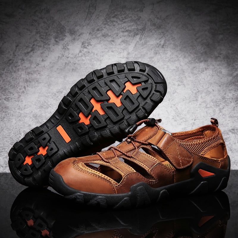 Men's Genuine Leather Closed Toe Non-slip Outdoor Hiking Sandals