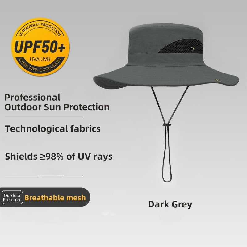 Men's UPF50+ Wide Brim Hat Sunscreen UV Protection Breathable Fisherman Hat