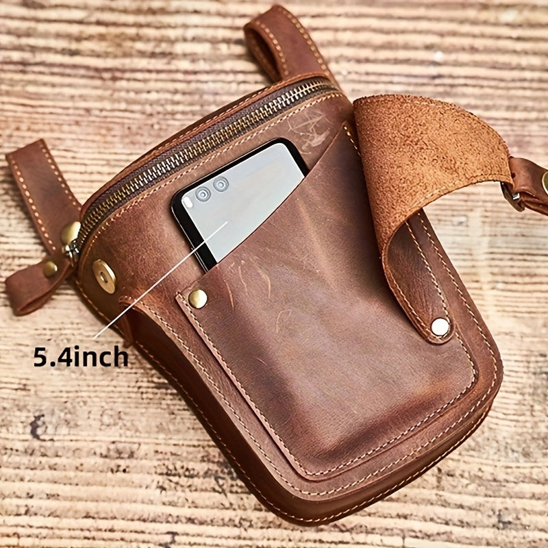 Men's Top Layer Cowhide Waist Bag Retro Genuine Leather Mobile Phone Bag Outdoor Casual Waist Bag