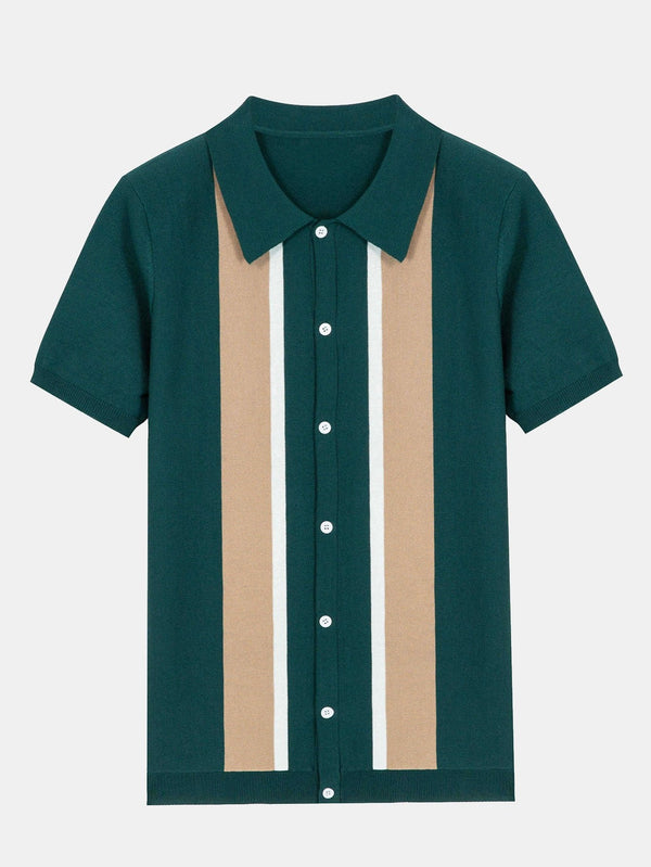 Striped Short Sleeve Button Up Sweater Polo