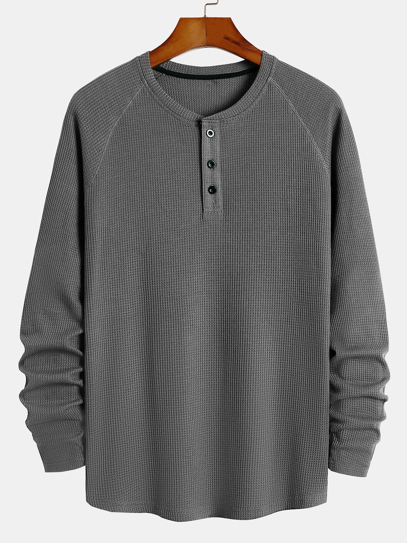 Long Sleeve Arc Hem Waffle Henley Shirt