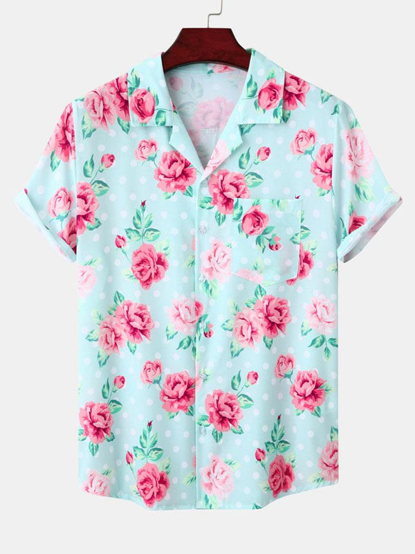 Floral Polka Dot Print Revere Collar Shirt