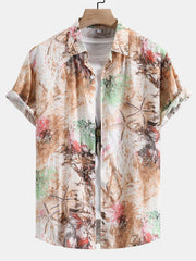 Viscose Botanical Abstract Print Button Up Shirt