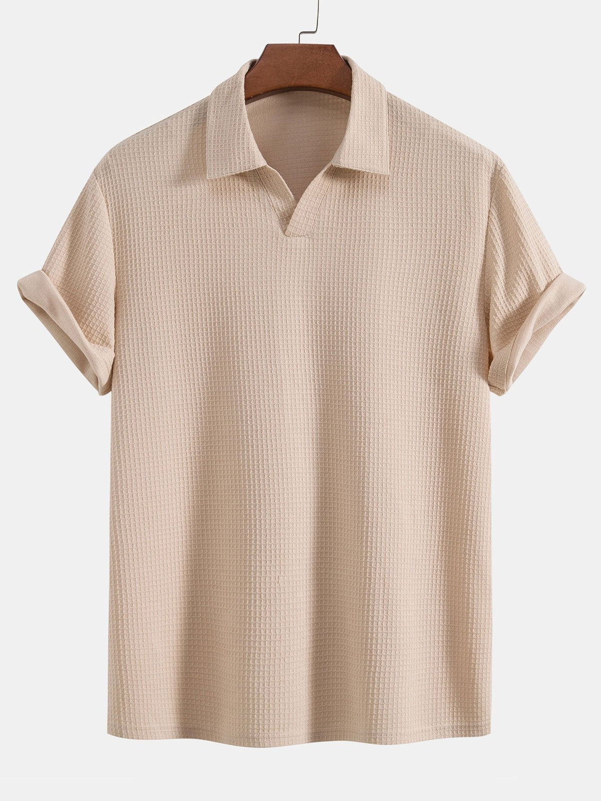 Knitted Waffle V Neck Polo Shirt