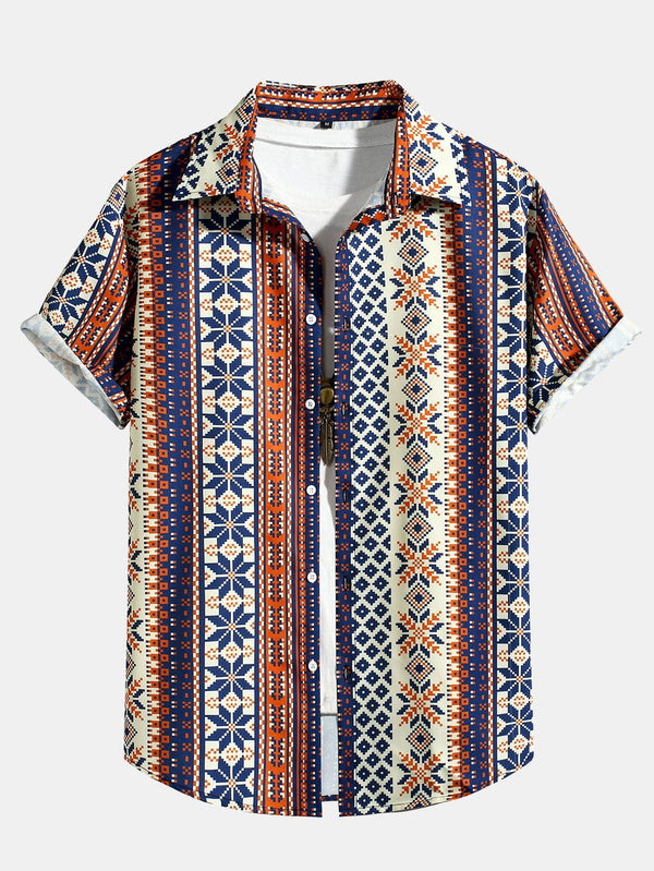 Aztec Geometric Print Button Up Shirt