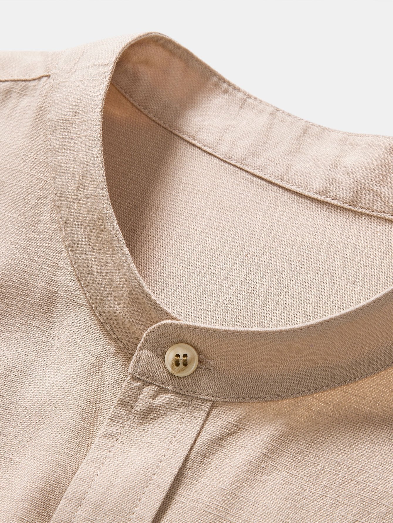 Linen Look Cotton Blend Stand Collar Shirt