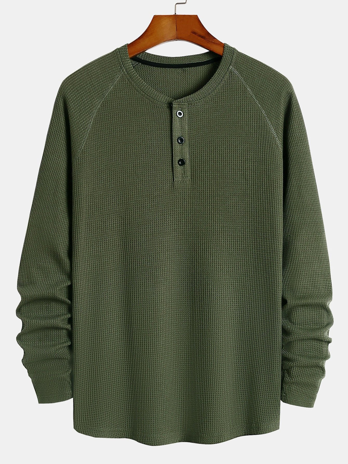 Long Sleeve Arc Hem Waffle Henley Shirt