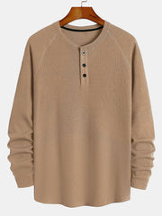 Long Sleeve Arc Hem Waffle Henley Shirt