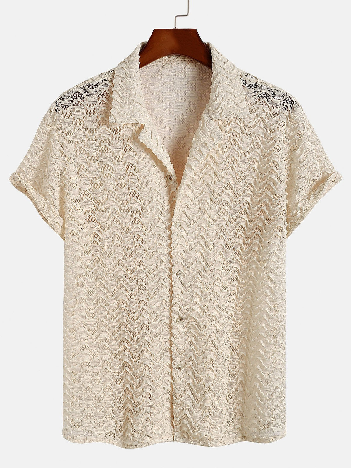 Wavy Jacquard Textured Cuban Shirt