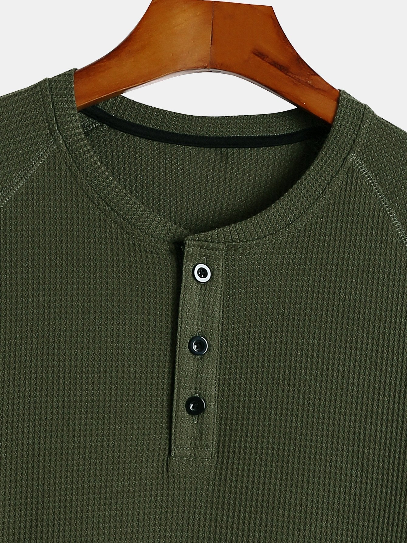 Long Sleeve Arc Hem Waffle Henley Shirt