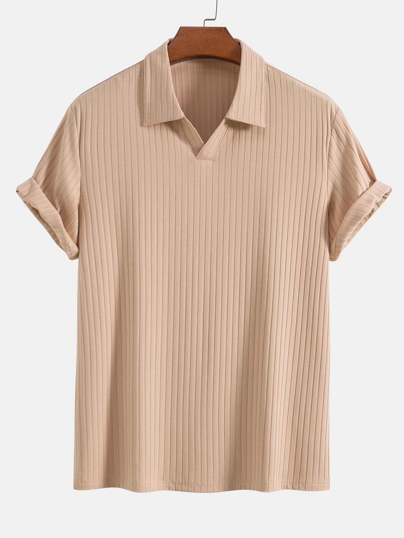 Knitted Ribbed V Neck Polo Shirt