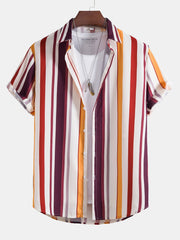 Colorful Stripe Print Button Up Shirt