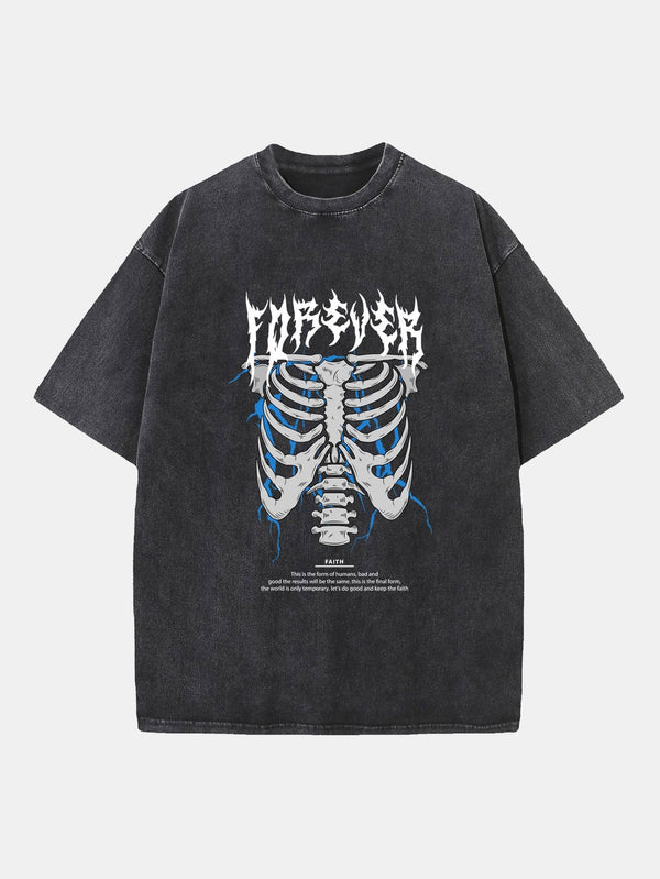 Gothic Skull Print Washed Distressed Drop Shoulder T-Shirt