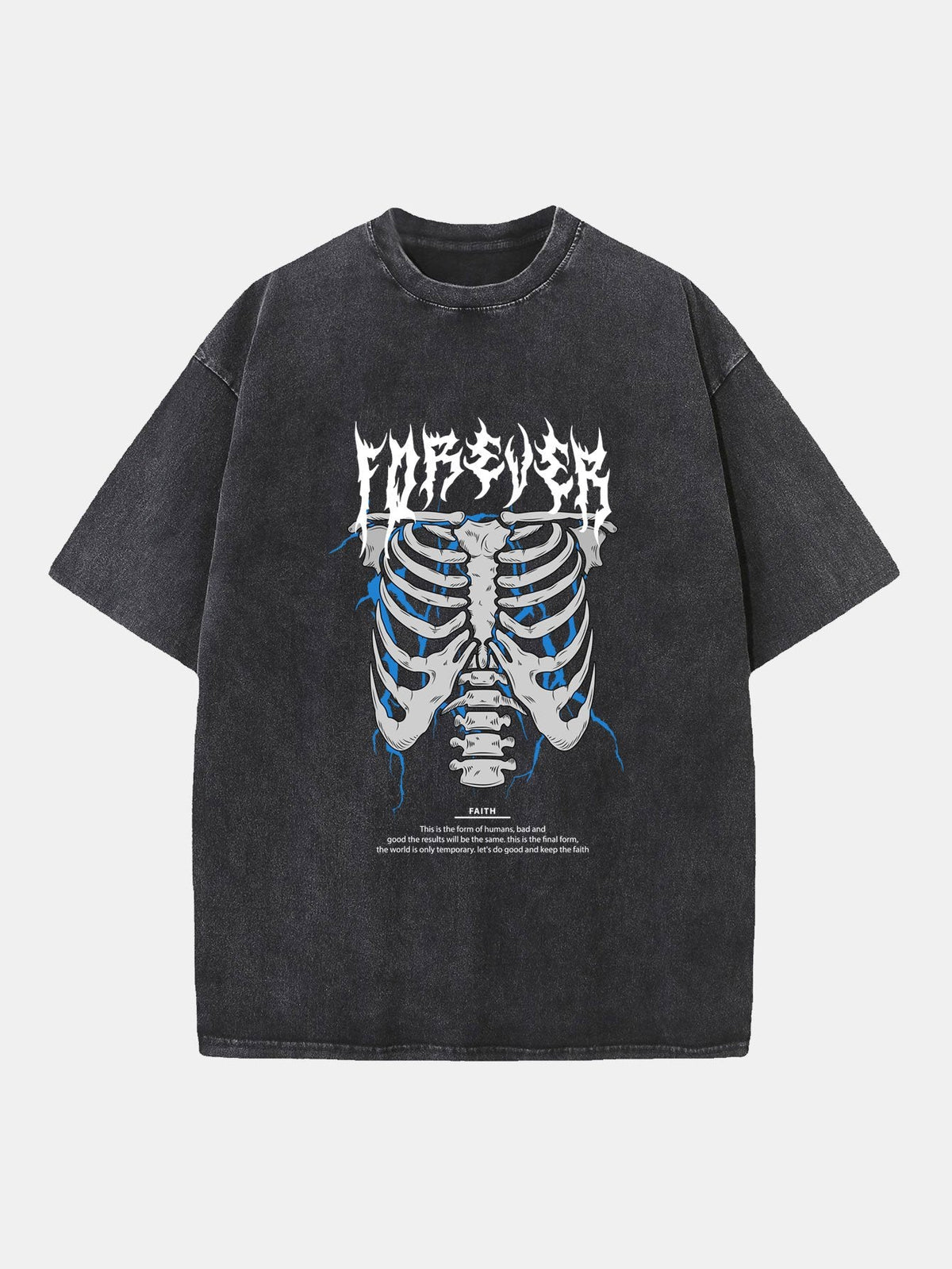 Gothic Skull Print Washed Distressed Drop Shoulder T-Shirt