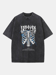 Gothic Skull Print Washed Distressed Drop Shoulder T-Shirt