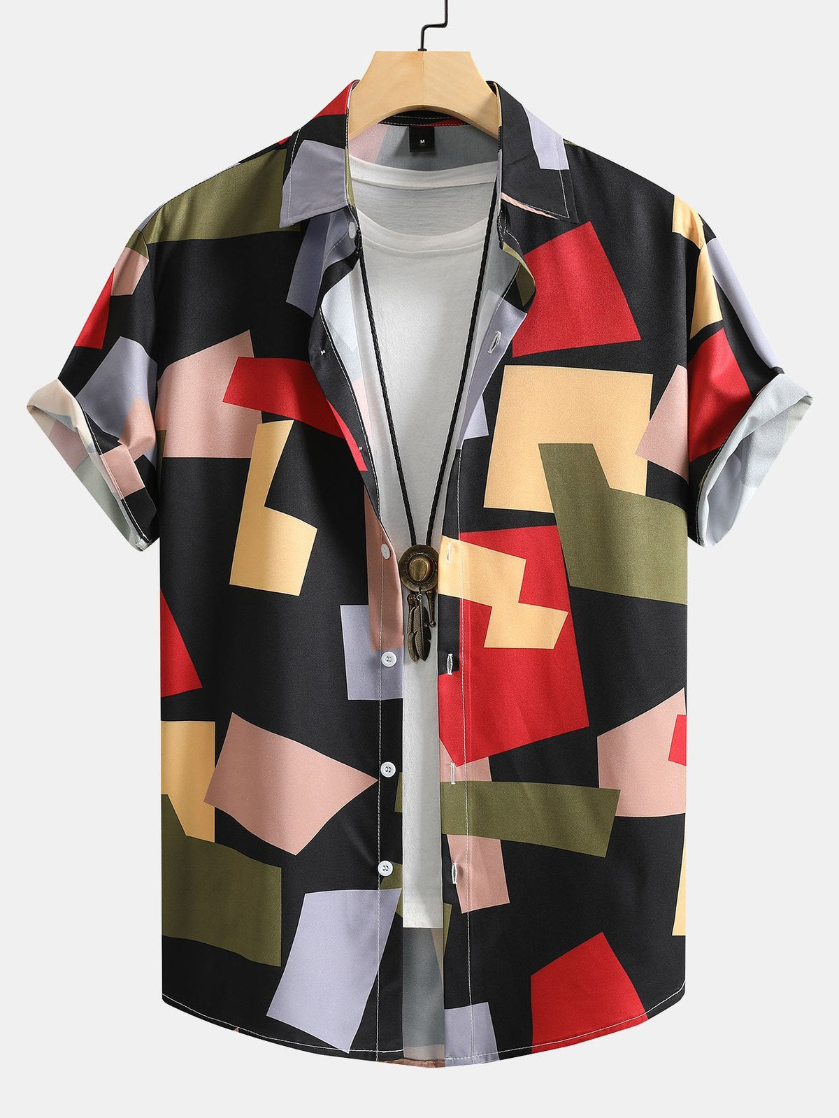 Geometry Color Block Print Button Up Shirt