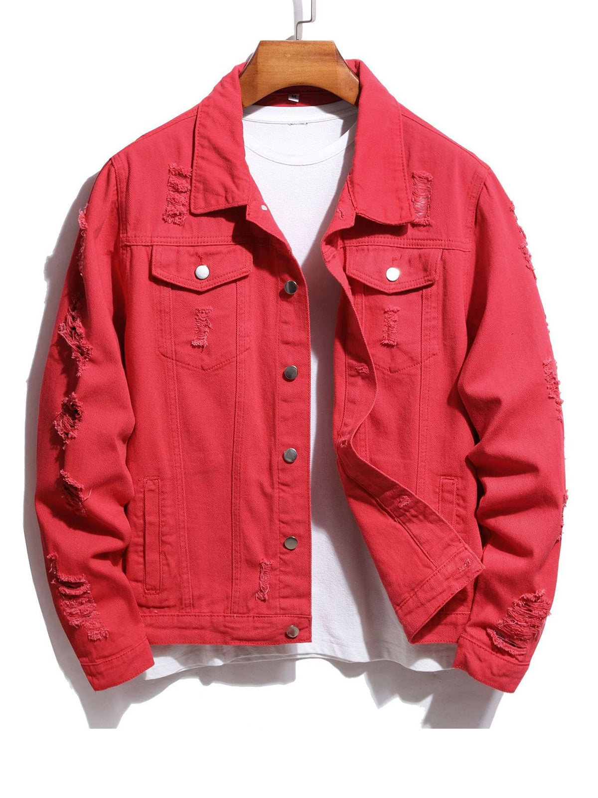 Red Denim Shirt European and American Jacket  Autumn and Winter Coat