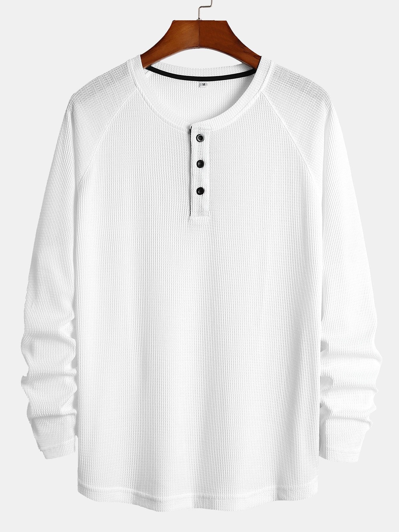 Long Sleeve Arc Hem Waffle Henley Shirt