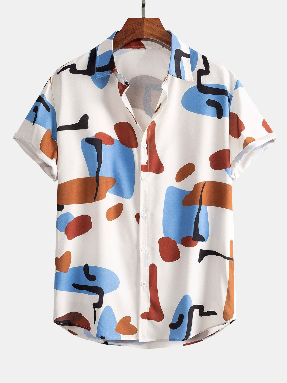 Color Block Print Button Up Shirt