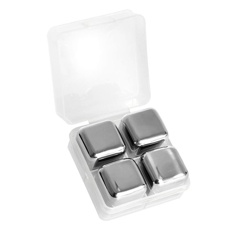 4 PCS Reusable Ice Cubes Stainless Steel Whiskey Stones for Non-diluting Cooling Vodka, Whiskey, Beer