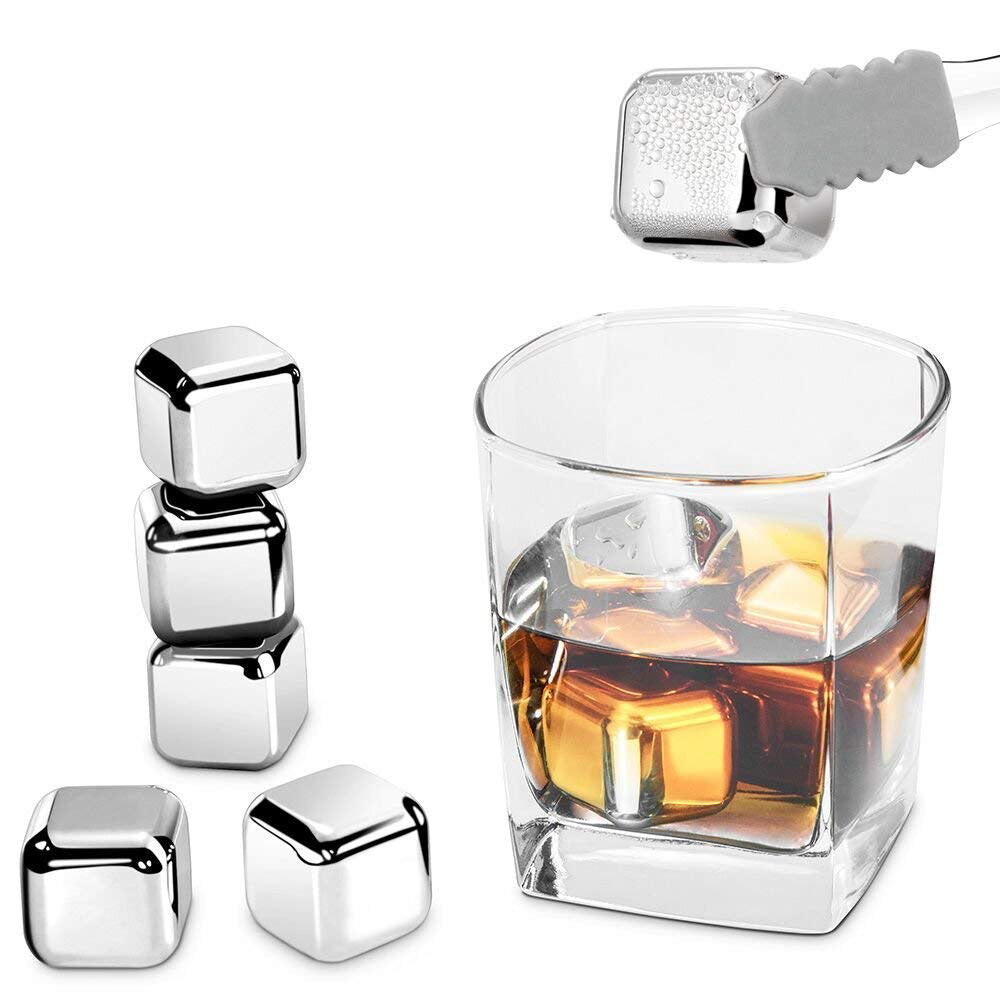 4 PCS Reusable Ice Cubes Stainless Steel Whiskey Stones for Non-diluting Cooling Vodka, Whiskey, Beer