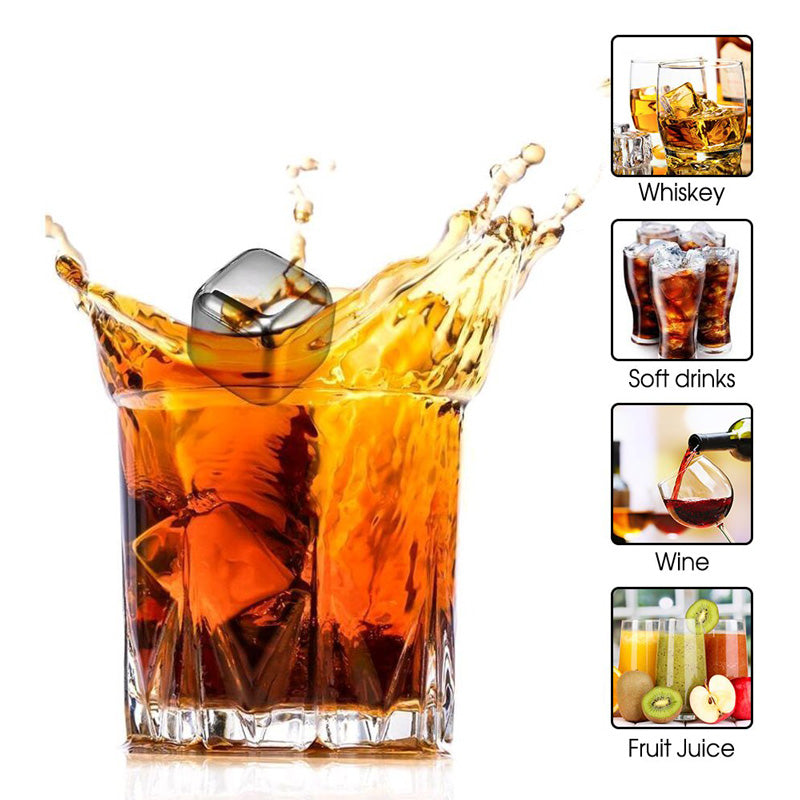 4 PCS Reusable Ice Cubes Stainless Steel Whiskey Stones for Non-diluting Cooling Vodka, Whiskey, Beer