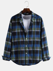 Men's Casual Plaid Shirt Long Sleeve Button Up Work Shirt