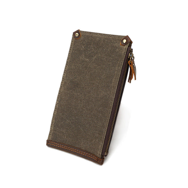 Men's Canvas Folding Zipper Bag Long Multi-Card Wallet Retro Waterproof Wallet