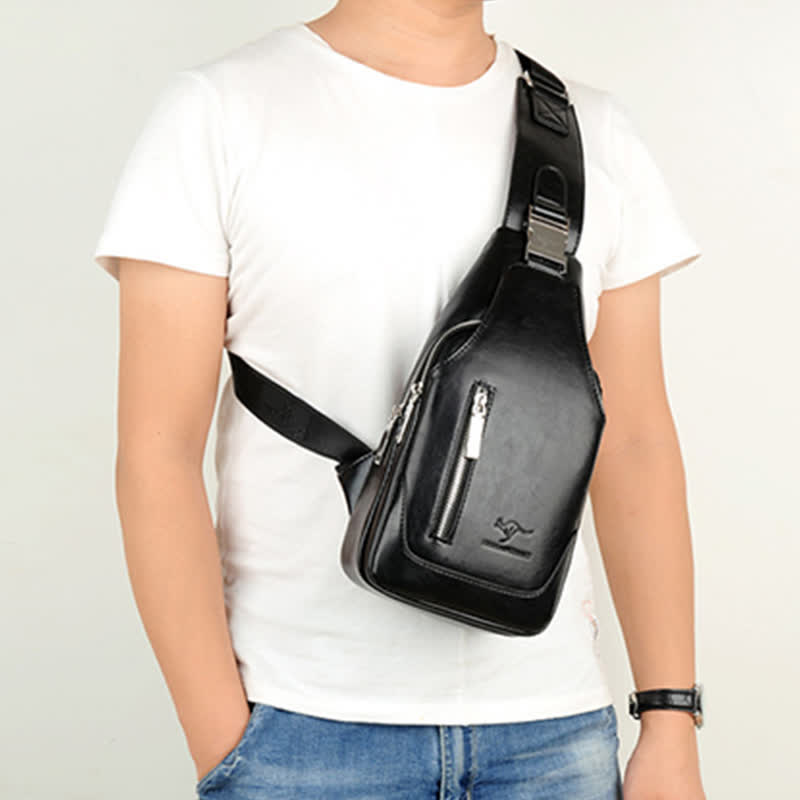 Men's Anti-theft Dual Compartment PU Leather Messenger Shoulder Bag