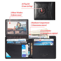 Bifold Airtag Wallet with RFID Men's Leather Shield Anti-Theft Wallet