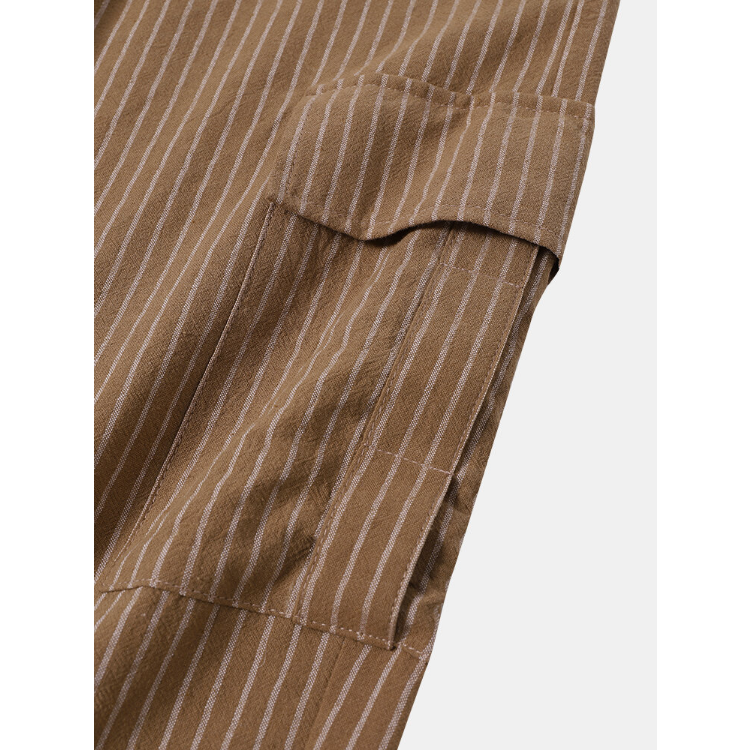 Men Pinstriped Utility Flat Pocket Ankle Length Drawstring Long Pants