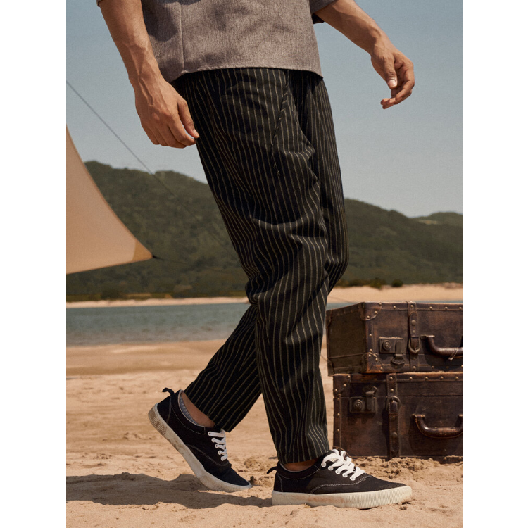 Mens Striped Printed Side Pocket Drawstring Ankle Length Pants