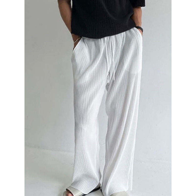 Men Plus Size S-5XL Casual Loose Fit Pleated Texture Straight Leg Pants