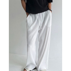 Men Plus Size S-5XL Casual Loose Fit Pleated Texture Straight Leg Pants