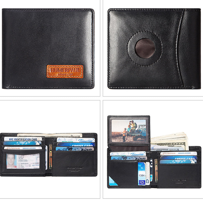 Bifold Airtag Wallet with RFID Men's Leather Shield Anti-Theft Wallet