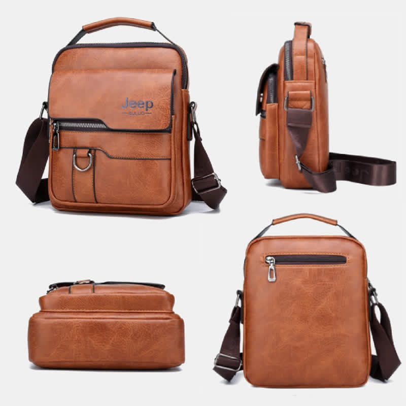 Men's Leather Backpack Lightweight Soft PU Messenger Bag Classic Slim Business Briefcase Messenger Bag