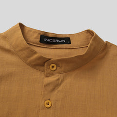 Men Cotton Solid Button Down Breathable Shirts