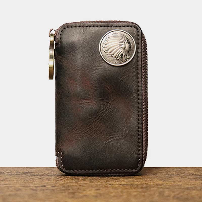 Handmade Zipper Waist Hanger Men's Waist Leather Wallet Multifunction Key Case