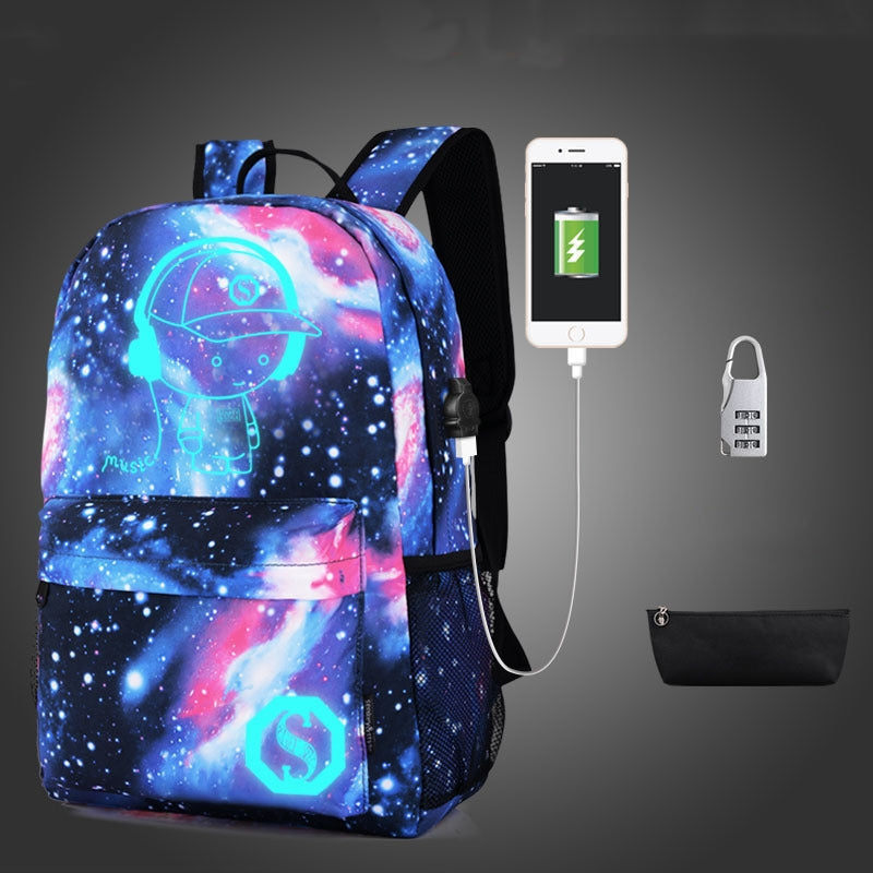 Luminous Men's Backpack Oxford Cloth Printed Backpack Girls' Schoolbag