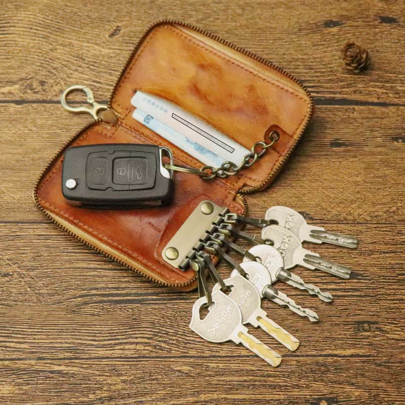 Handmade Zipper Waist Hanger Men's Waist Leather Wallet Multifunction Key Case