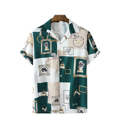 Hawaiian Flower Shirt Men's Retro Hong Kong Style Casual Print Revere Collar Shirt