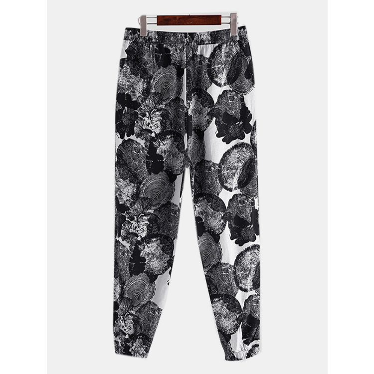 Men Cotton Ethnic Graffiti Print Oriental Harem Pants Plus Size