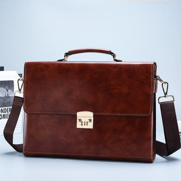 Vintage Men's Business Messenger Bag Large Briefcase with Lock