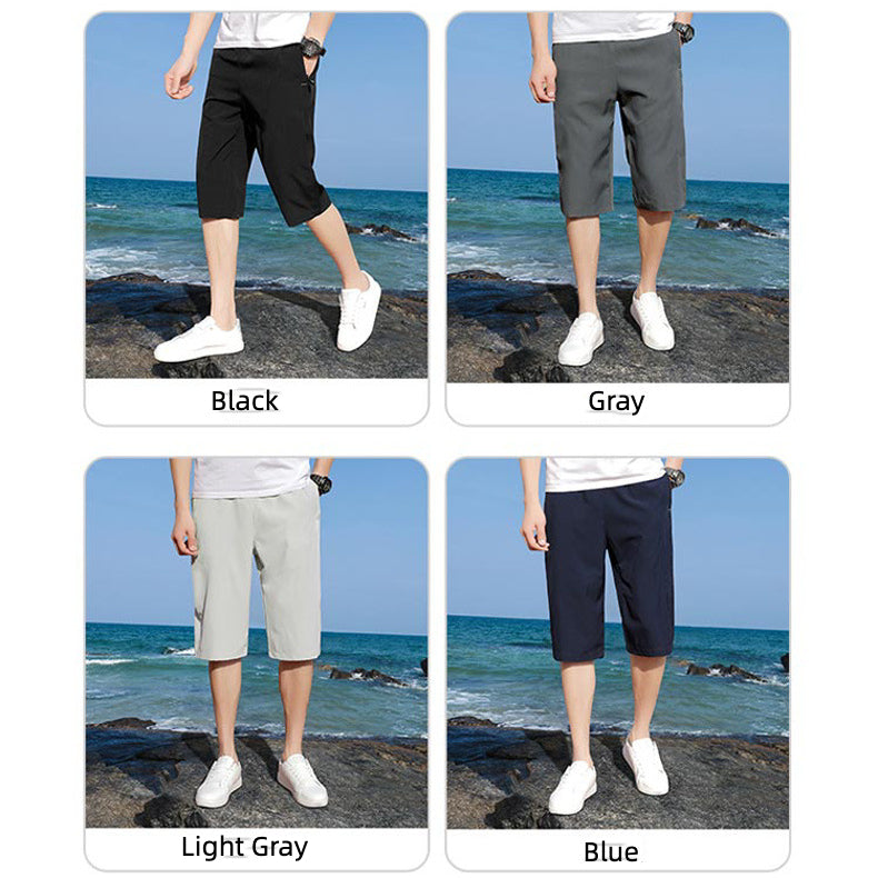 Men's Ice Silk Cropped Pants Shorts Summer Outerwear Plus Size Loose Sports Shorts