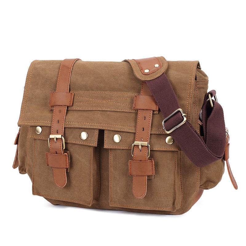 Men's Canvas Shoulder Bag Business Shoulder Messenger Bag Casual Briefcase Travel Messenger Bag